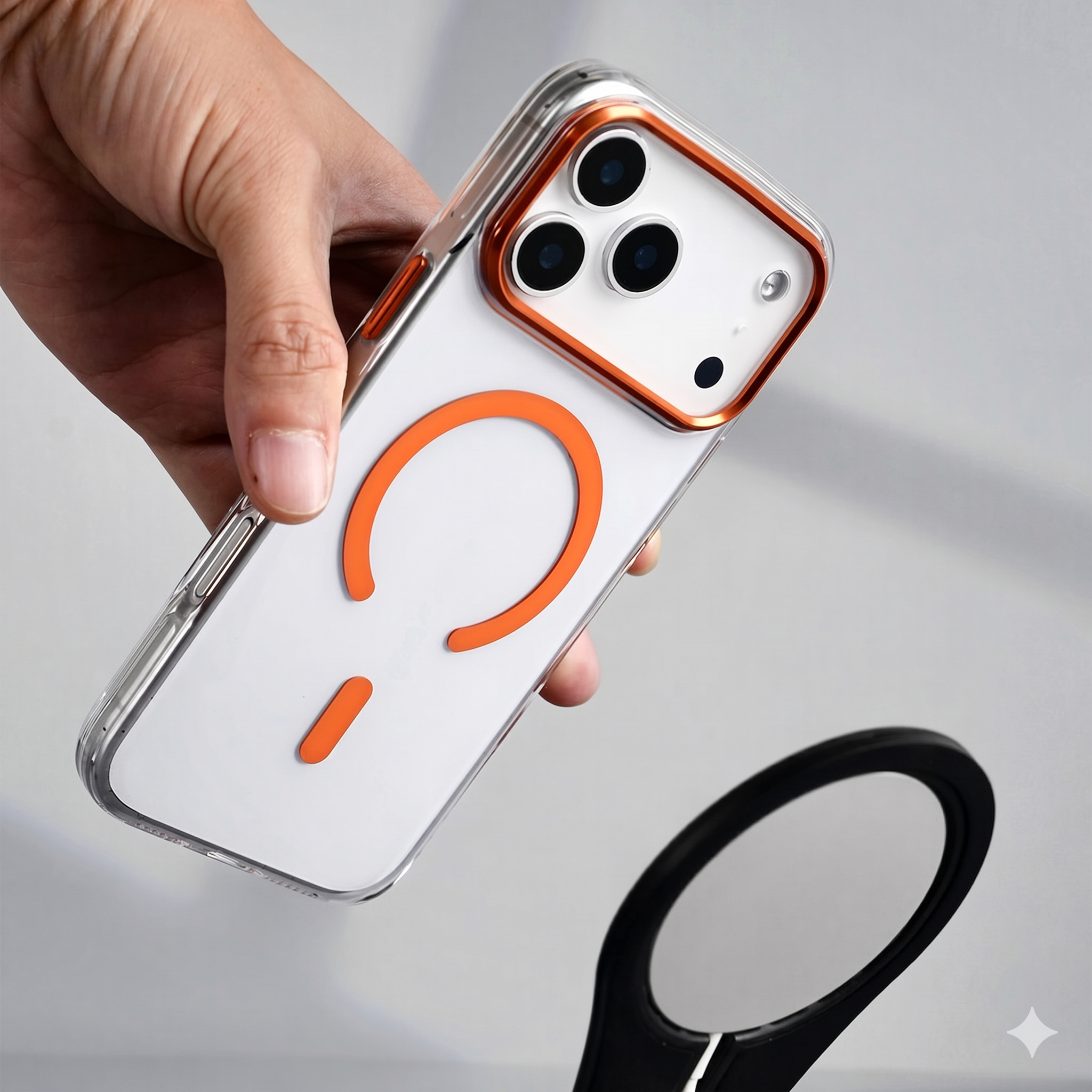 Metal Lens Frame Case for iPhone 17 Series clear Magnetic Phone case.