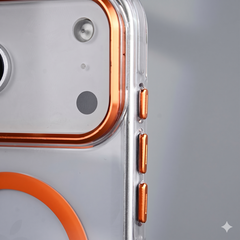Metal Lens Frame Case for iPhone 17 Series clear Magnetic Phone case.
