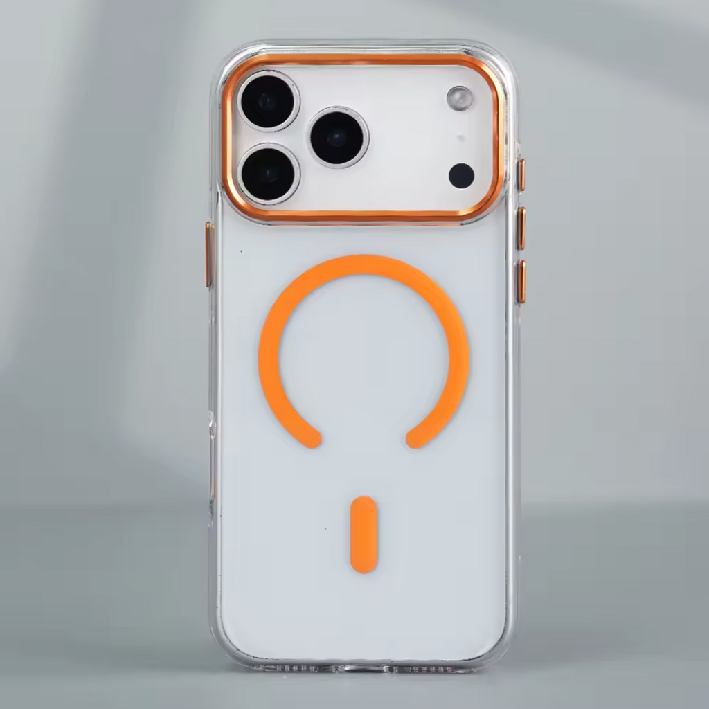 Metal Lens Frame Case for iPhone 17 Series clear Magnetic Phone case.