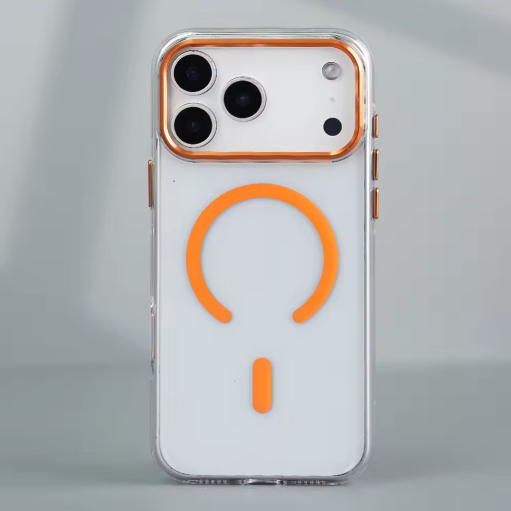 Metal Lens Frame Case for iPhone 17 Series clear Magnetic Phone case.
